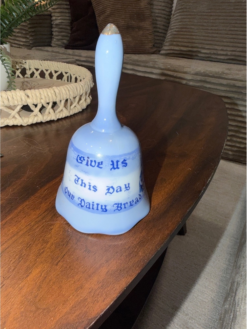 Blue Porcelain Bell Give Us This Day Our Daily Bread